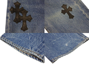 極美品 CHROME HEARTS クロムハーツ LEVI'S 505 U VNTG JEAN クロスパッチデニムパンツ インディゴブルー サイズ27 中古 4b001965 