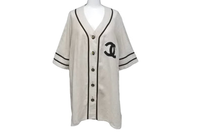 CHANEL シャネル 半袖シャツ ココマーク ベースボールシャツ レディース ベージュ 黒 半袖 美品 中古 20853