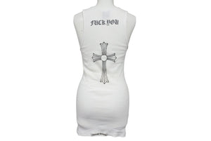 CHROME HEARTS クロムハーツ CH クロス タンクトップ FUCK YOU ホワイト サイズS コットン 美品 中古 4b002084
