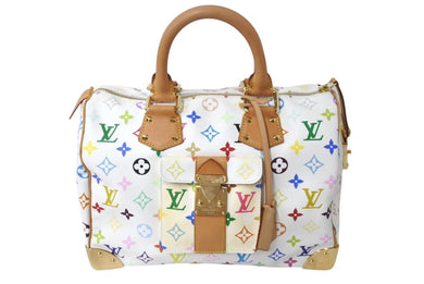 極美品 LOUIS VUITTON ルイヴィトン スピーディ30 ハンドバッグ M92643 モノグラム マルチカラー 村上隆 ホワイト 中古 4b002106