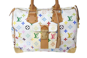極美品 LOUIS VUITTON ルイヴィトン スピーディ30 ハンドバッグ M92643 モノグラム マルチカラー 村上隆 ホワイト 中古 4b002106