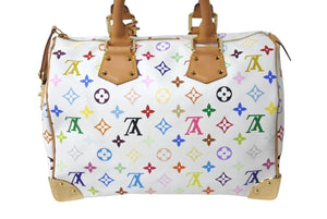 極美品 LOUIS VUITTON ルイヴィトン スピーディ30 ハンドバッグ M92643 モノグラム マルチカラー 村上隆 ホワイト 中古 4b002106