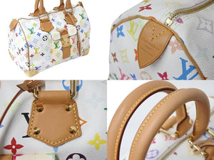 極美品 LOUIS VUITTON ルイヴィトン スピーディ30 ハンドバッグ M92643 モノグラム マルチカラー 村上隆 ホワイト 中古 4b002106