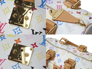 極美品 LOUIS VUITTON ルイヴィトン スピーディ30 ハンドバッグ M92643 モノグラム マルチカラー 村上隆 ホワイト 中古 4b002106