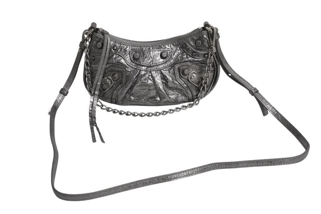 新品同様 BALENCIAGA バレンシアガ LE CAGOLE ルカゴール ミニショルダーバッグ 695814 レザー 2way スタッズ シルバー 中古 4b002113