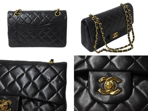 極美品 CHANEL シャネル マトラッセ23 Wフラップ Wチェーンショルダーバッグ 3番台 ラムスキン ココマーク ブラック ゴールド金具 中古 4b002134