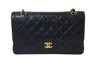 極美品 CHANEL シャネル マトラッセ25 Wフラップ Wチェーンショルダーバッグ 2番台 ラムスキン ココマーク ブラック ゴールド金具 中古 4b002135