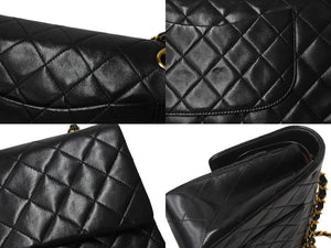 極美品 CHANEL シャネル マトラッセ25 Wフラップ Wチェーンショルダーバッグ 2番台 ラムスキン ココマーク ブラック ゴールド金具 中古 4b002135