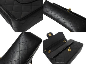 極美品 CHANEL シャネル マトラッセ25 Wフラップ Wチェーンショルダーバッグ 2番台 ラムスキン ココマーク ブラック ゴールド金具 中古 4b002135
