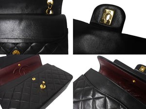 極美品 CHANEL シャネル マトラッセ25 Wフラップ Wチェーンショルダーバッグ 2番台 ラムスキン ココマーク ブラック ゴールド金具 中古 4b002135