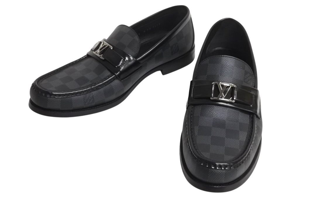 極美品 LOUIS VUITTON ルイヴィトン ダミエグラフィットローファー 1A4OL4 レザー ブラック グレー サイズ9 中古 4b002184