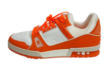 Load image into Gallery viewer, 新品同様 LOUIS VUITTON ルイヴィトン LVトレイナー ローカットスニーカー FD0231 レザー ヴァージル期 ホワイト オレンジ サイズ9 中古 4b002195