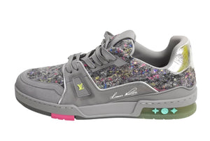 極美品 LOUIS VUITTON ルイヴィトン LVトレイナーローカットスニーカー 1a998b ヴァージル期 ツイード グレー マルチカラー 9 中古 4b002196