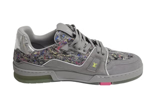極美品 LOUIS VUITTON ルイヴィトン LVトレイナーローカットスニーカー 1a998b ヴァージル期 ツイード グレー マルチカラー 9 中古 4b002196