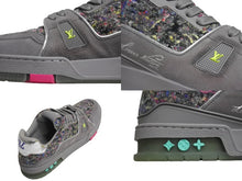 Load image into Gallery viewer, 極美品 LOUIS VUITTON ルイヴィトン LVトレイナーローカットスニーカー 1a998b ヴァージル期 ツイード グレー マルチカラー 9 中古 4b002196