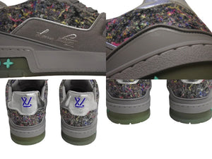 極美品 LOUIS VUITTON ルイヴィトン LVトレイナーローカットスニーカー 1a998b ヴァージル期 ツイード グレー マルチカラー 9 中古 4b002196