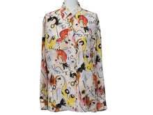 Load image into Gallery viewer, CHANEL シャネル ヴィンテージ 総柄 シルク 長袖シャツ マルチカラー ココマーク ココボタン ロゴ ペイント 美品 中古 22383