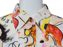 Load image into Gallery viewer, CHANEL シャネル ヴィンテージ 総柄 シルク 長袖シャツ マルチカラー ココマーク ココボタン ロゴ ペイント 美品 中古 22383