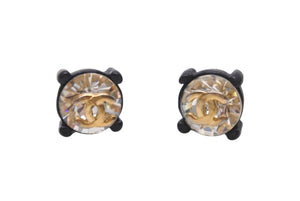 CHANEL シャネル ココマーク ピアス 重量約2.9g 02A刻印 メタル ラインストーン GP ゴールド クリア ブラック 両耳用 美品 中古 4b001050