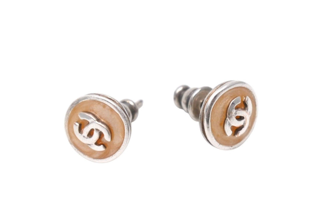 CHANEL シャネル ココマーク ピアス 重量約2.4g 00T刻印 ボタンモチーフ メタル レジン シルバー オレンジ 両耳用 美品 中古 4b001059