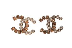 極美品 CHANEL シャネル ココマーク ピアス 重量約5.2g B17B刻印 メタル ラインストーン ゴールド ブラウン クリア 両耳用 中古 4b001045