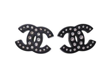 CHANEL シャネル ココマーク ピアス 重量約3.7g D19B刻印 レジン ラインストーン ブラック クリア 両耳用 美品 中古 4b001038