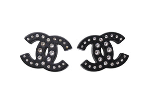 CHANEL シャネル ココマーク ピアス 重量約3.7g D19B刻印 レジン ラインストーン ブラック クリア 両耳用 美品 中古 4b001038