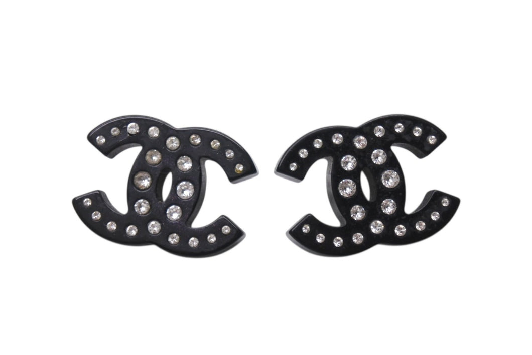 CHANEL シャネル ココマーク ピアス 重量約3.7g D19B刻印 レジン ラインストーン ブラック クリア 両耳用 美品 中古 4b001038