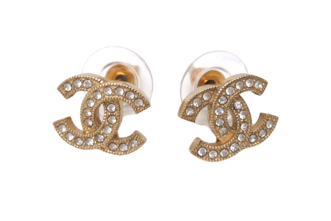 CHANEL シャネル ココマーク ピアス 重量約2.9g C22A刻印 メタル ラインストーン GP ゴールド クリア 両耳用 美品 中古 4b001068