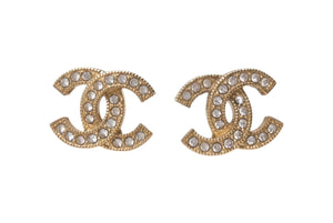 CHANEL シャネル ココマーク ピアス 重量約2.9g C22A刻印 メタル ラインストーン GP ゴールド クリア 両耳用 美品 中古 4b001068