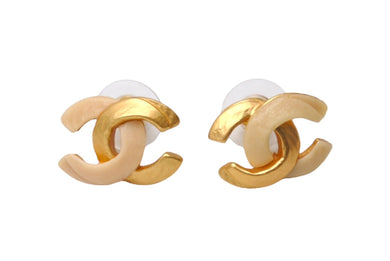 極美品 CHANEL シャネル ココマーク ピアス 重量約3.7g 00T刻印 バイカラー ゴールド アイボリー メタル GP 両耳用 中古 4b001058
