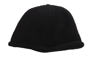CHROME HEARTS クロムハーツ レザークロスパッチ クロスボール カシミヤビーニー ニット帽 レザー ブラック 美品 中古 4b002355 