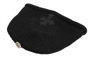 CHROME HEARTS クロムハーツ レザークロスパッチ クロスボール カシミヤビーニー ニット帽 レザー ブラック 美品 中古 4b002355 