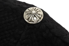 画像をギャラリービューアに読み込む, CHROME HEARTS クロムハーツ レザークロスパッチ クロスボール カシミヤビーニー ニット帽 レザー ブラック 美品 中古 4b002355 