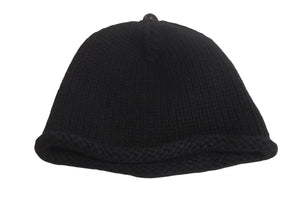 CHROME HEARTS クロムハーツ レザークロスパッチ クロスボール カシミヤビーニー ニット帽 レザー ブラック サイズOS 美品 中古 4b002356 