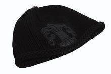 画像をギャラリービューアに読み込む, CHROME HEARTS クロムハーツ BSフレア レザーパッチビーカシミヤ ニットキャップ ニーフレアボール ブラック サイズOS 美品 中古 4b002358 