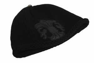 CHROME HEARTS クロムハーツ BSフレア レザーパッチビーカシミヤ ニットキャップ ニーフレアボール ブラック サイズOS 美品 中古 4b002358 