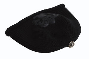 CHROME HEARTS クロムハーツ BSフレア レザーパッチビーカシミヤ ニットキャップ ニーフレアボール ブラック サイズOS 美品 中古 4b002358 