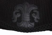 画像をギャラリービューアに読み込む, CHROME HEARTS クロムハーツ BSフレア レザーパッチビーカシミヤ ニットキャップ ニーフレアボール ブラック サイズOS 美品 中古 4b002358 