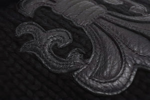 CHROME HEARTS クロムハーツ BSフレア レザーパッチビーカシミヤ ニットキャップ ニーフレアボール ブラック サイズOS 美品 中古 4b002358 