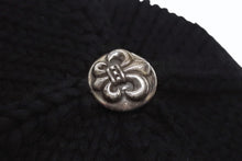画像をギャラリービューアに読み込む, CHROME HEARTS クロムハーツ BSフレア レザーパッチビーカシミヤ ニットキャップ ニーフレアボール ブラック サイズOS 美品 中古 4b002358 