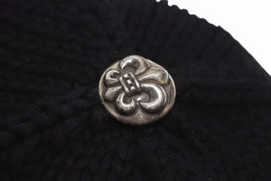 CHROME HEARTS クロムハーツ BSフレア レザーパッチビーカシミヤ ニットキャップ ニーフレアボール ブラック サイズOS 美品 中古 4b002358 
