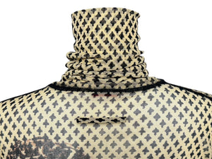 Jean Paul GAULTIER CLASSIQUE ジャンポールゴルチェ クラシック パワーネット ハイネック長袖トップス サイズL 総柄 美品 中古 4b002363
