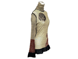 Jean Paul GAULTIER CLASSIQUE ジャンポールゴルチェ クラシック パワーネット ハイネック長袖トップス サイズL 総柄 美品 中古 4b002363