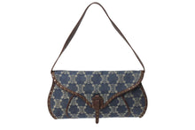 Load image into Gallery viewer, CELINE セリーヌ ワンショルダーバッグ マカダム柄 CE00/14 キャンバス レザー ブルー ブラウン アンティークゴールド金具 美品 中古 4b002560