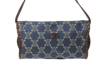Load image into Gallery viewer, CELINE セリーヌ ワンショルダーバッグ マカダム柄 CE00/14 キャンバス レザー ブルー ブラウン アンティークゴールド金具 美品 中古 4b002560