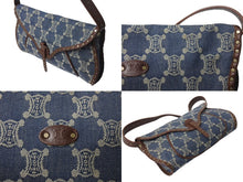 Load image into Gallery viewer, CELINE セリーヌ ワンショルダーバッグ マカダム柄 CE00/14 キャンバス レザー ブルー ブラウン アンティークゴールド金具 美品 中古 4b002560
