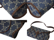 Load image into Gallery viewer, CELINE セリーヌ ワンショルダーバッグ マカダム柄 CE00/14 キャンバス レザー ブルー ブラウン アンティークゴールド金具 美品 中古 4b002560