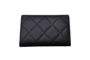極美品 CHANEL シャネル カードケース カンボンライン 17番台 ココマーク レザー エナメル ブラック ピンク 中古 4b002571