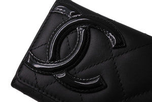 極美品 CHANEL シャネル カードケース カンボンライン 17番台 ココマーク レザー エナメル ブラック ピンク 中古 4b002571